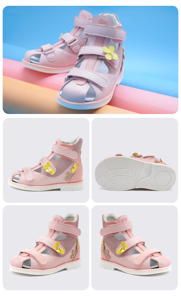 Girls Summer Sandals with Flower Princepard Children's Orthopedic Shoes Ankle Support Corrective Toe Walking Club Feet