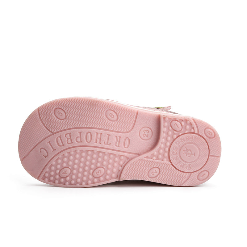 Children Orthopedic Shoes for Girls Summer Kids Leather Open Toe Sandals with Ankle Support Pink Low Top Hollow with Leaf Design