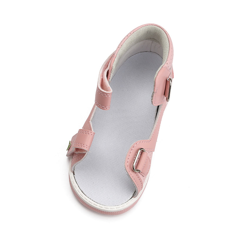 Children Orthopedic Shoes for Girls Summer Kids Leather Open Toe Sandals with Ankle Support Pink Low Top Hollow with Leaf Design