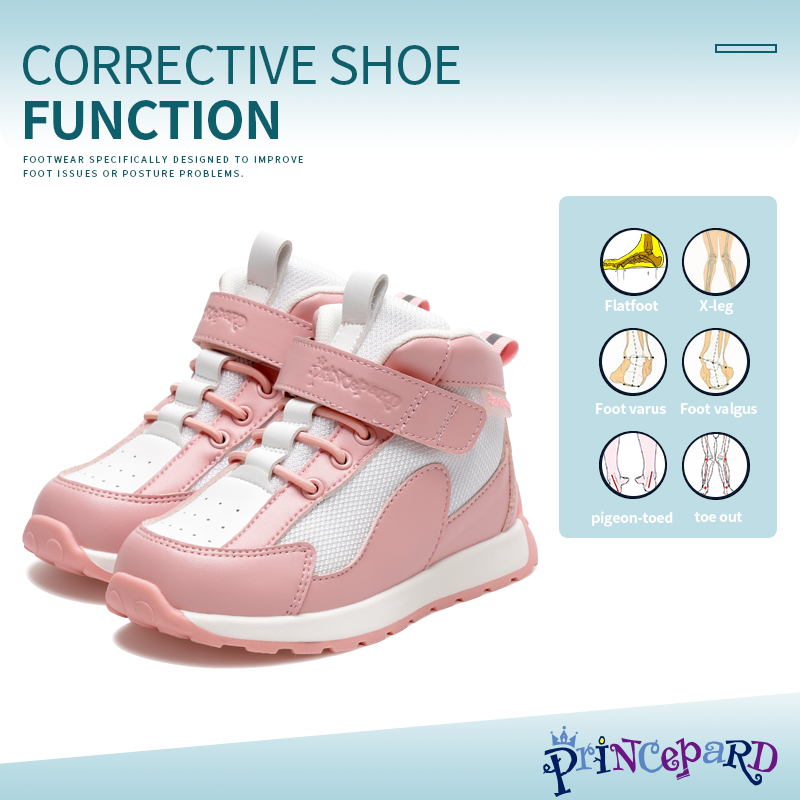 Princepard Orthopedic Children's Sneakers High-Top Corrective Shoes for Toddlers with Arch And Ankle Support Unisex Girls Boys