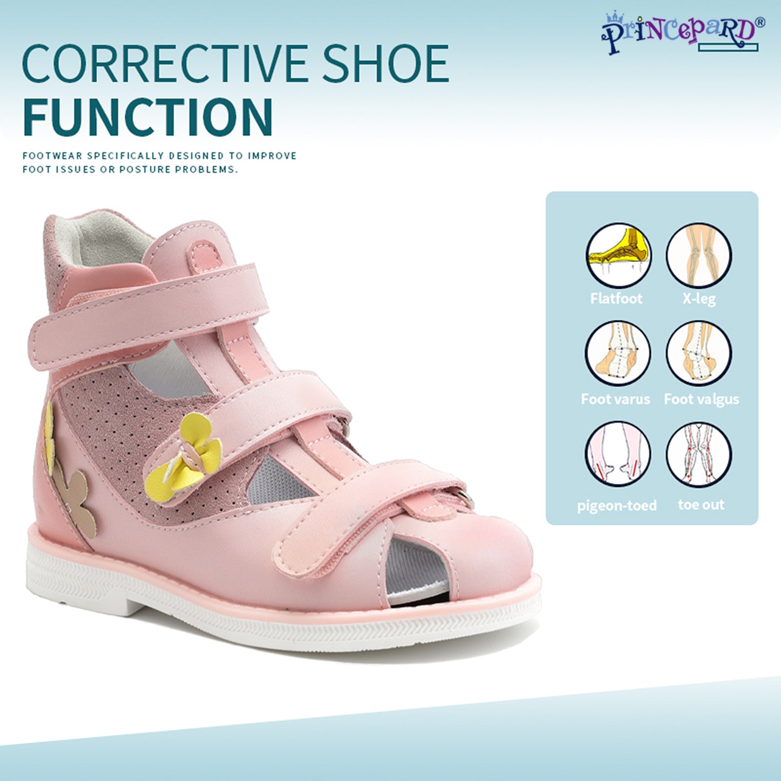 Girls Summer Sandals with Flower Princepard Children's Orthopedic Shoes Ankle Support Corrective Toe Walking Club Feet