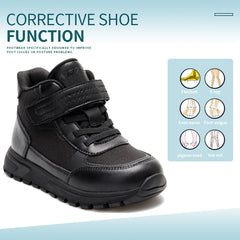 Princepard Orthopedic Sneakers for Kids & Toddlers High Top Black School Shoes with Arch And Ankle Support Corrective Casual