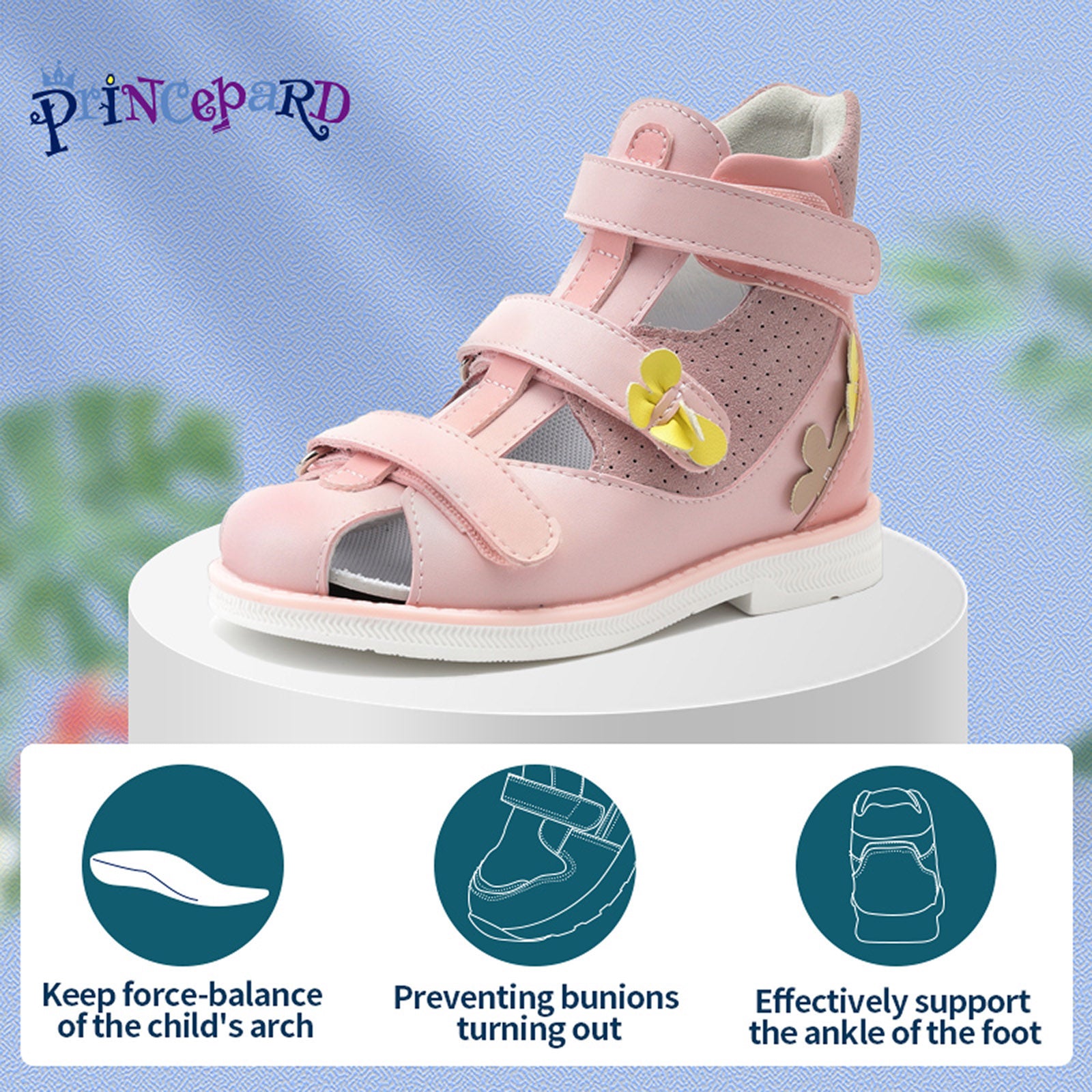 Girls Summer Sandals with Flower Princepard Children's Orthopedic Shoes Ankle Support Corrective Toe Walking Club Feet