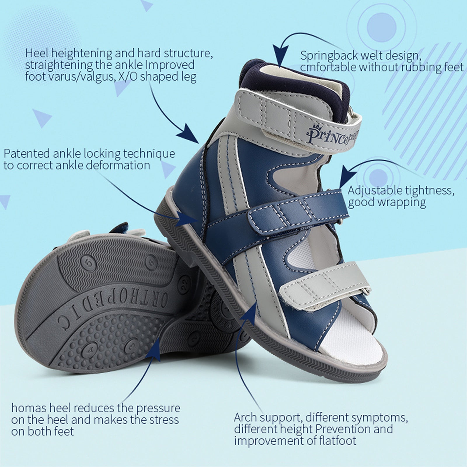 Orthopedic Sandal for Boys Kids High-Top Ankle Brace Support,Splicing Buckle Strap Summer Children Shoes with Corrective Insole