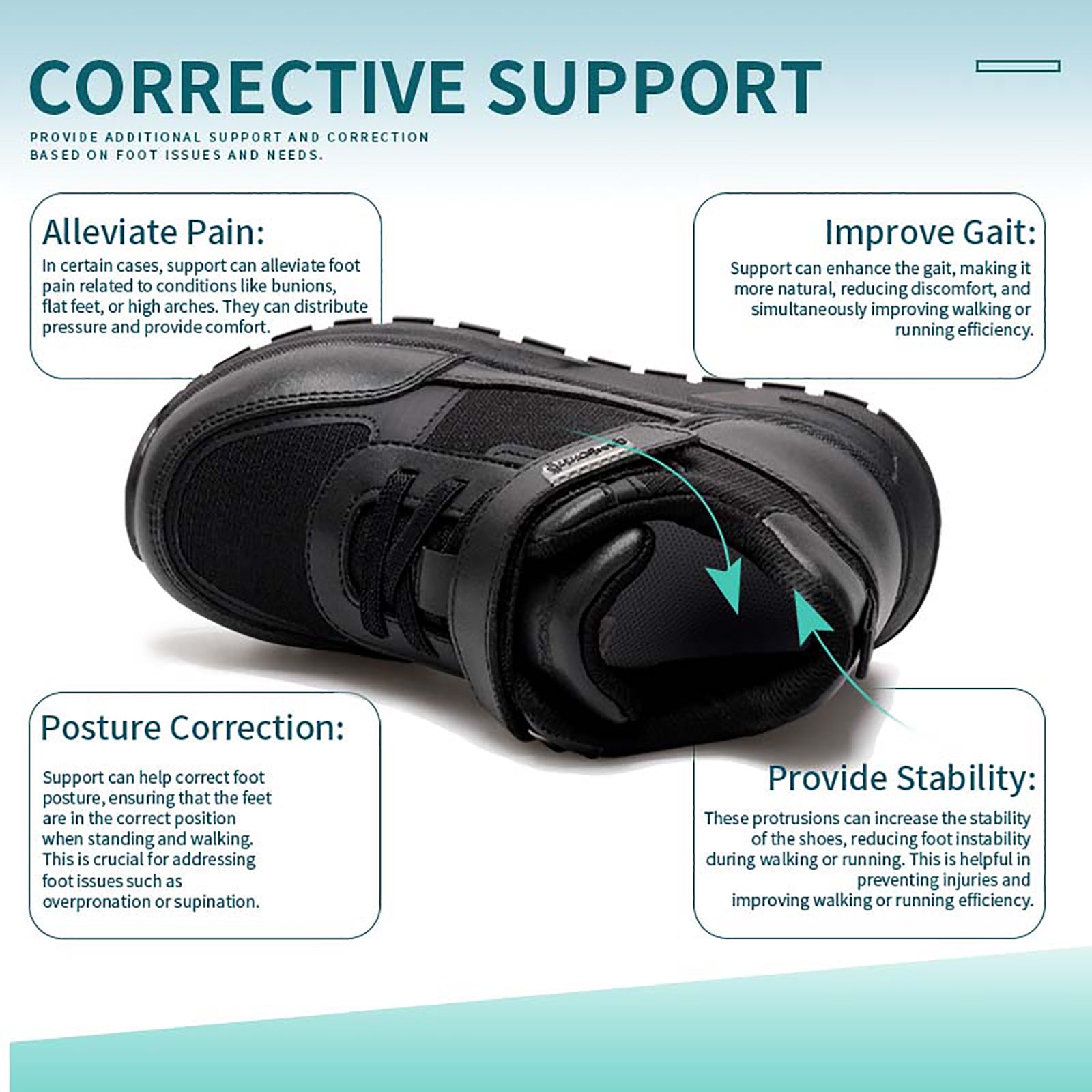 Princepard Orthopedic Sneakers for Kids & Toddlers High Top Black School Shoes with Arch And Ankle Support Corrective Casual