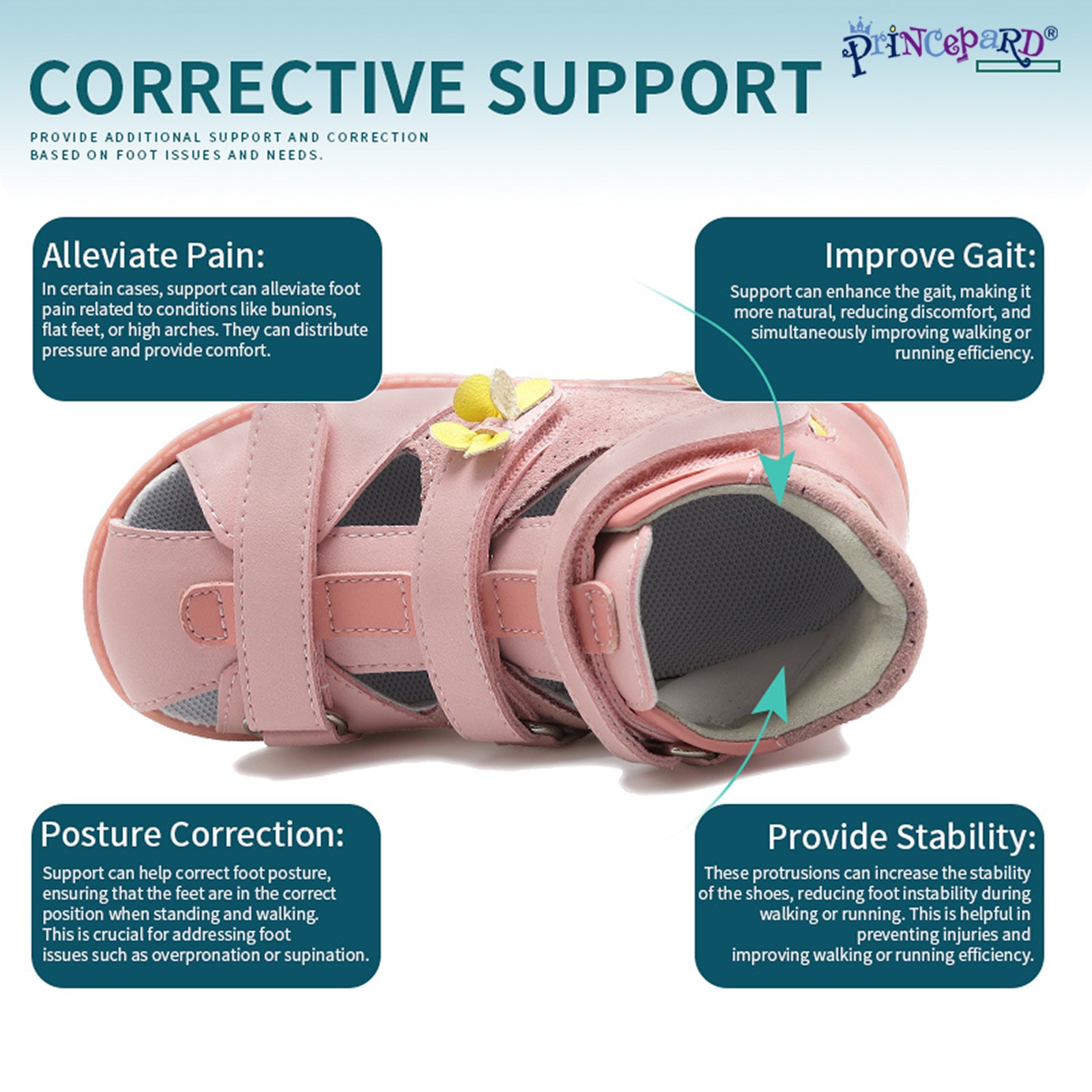 Girls Summer Sandals with Flower Princepard Children's Orthopedic Shoes Ankle Support Corrective Toe Walking Club Feet