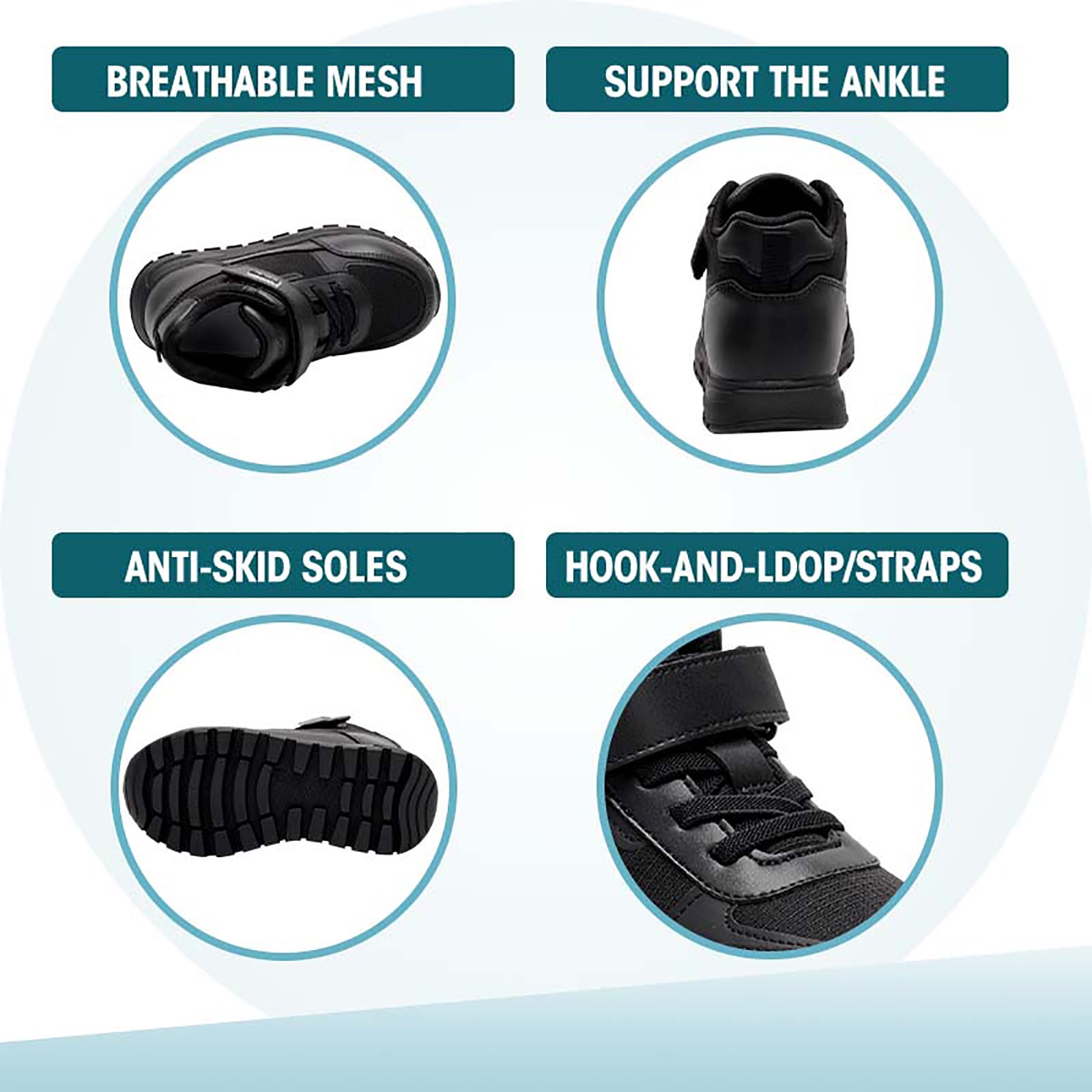 Princepard Orthopedic Sneakers for Kids & Toddlers High Top Black School Shoes with Arch And Ankle Support Corrective Casual