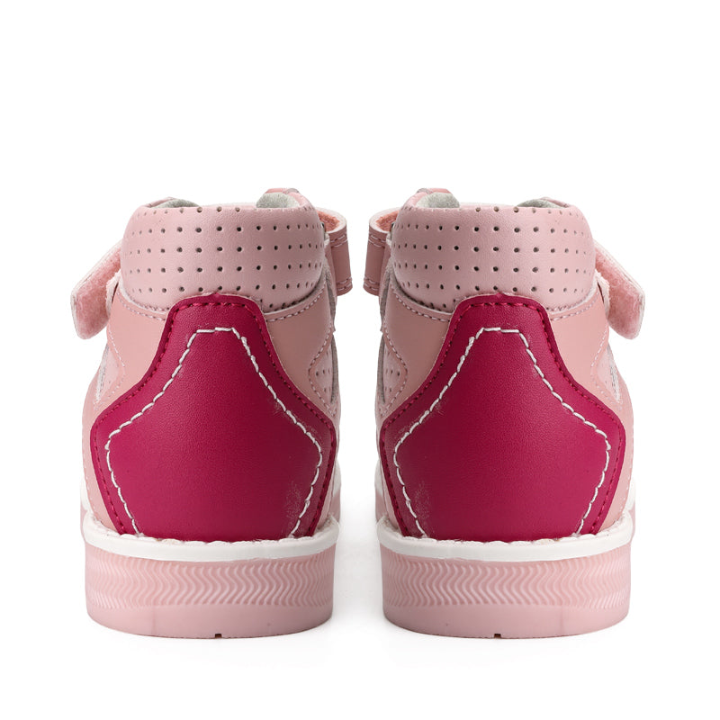 Children Orthopedic Shoes for Girls Summer Kids Leather Open Toe Sandals with Ankle Support Pink Low Top Hollow with Leaf Design