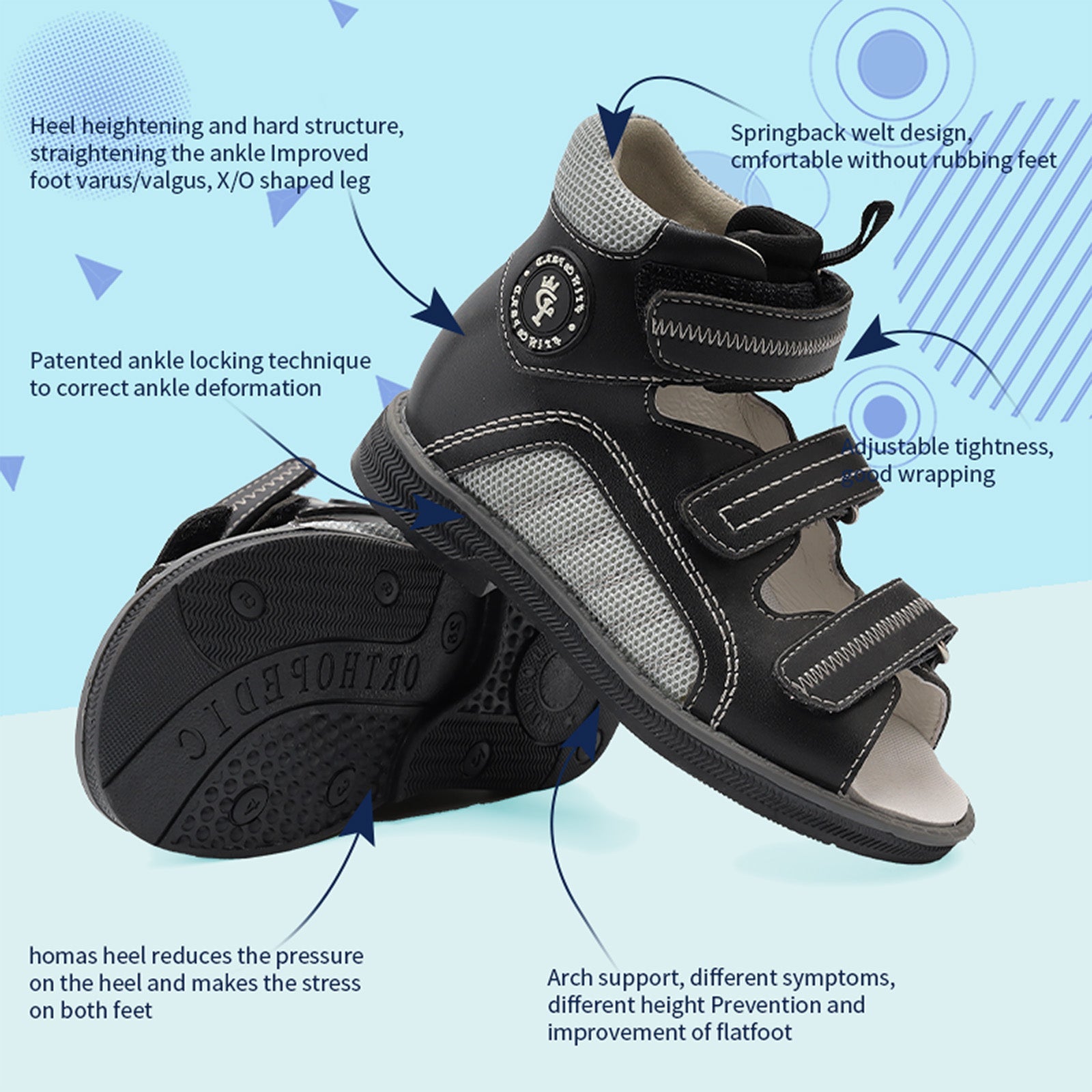 Kids Orthopedic Sandals,Princepard Toddlers Corrective Shoes for Boys and Girls Correct Feet Issues Toe Walking Flat Foot - Princepard