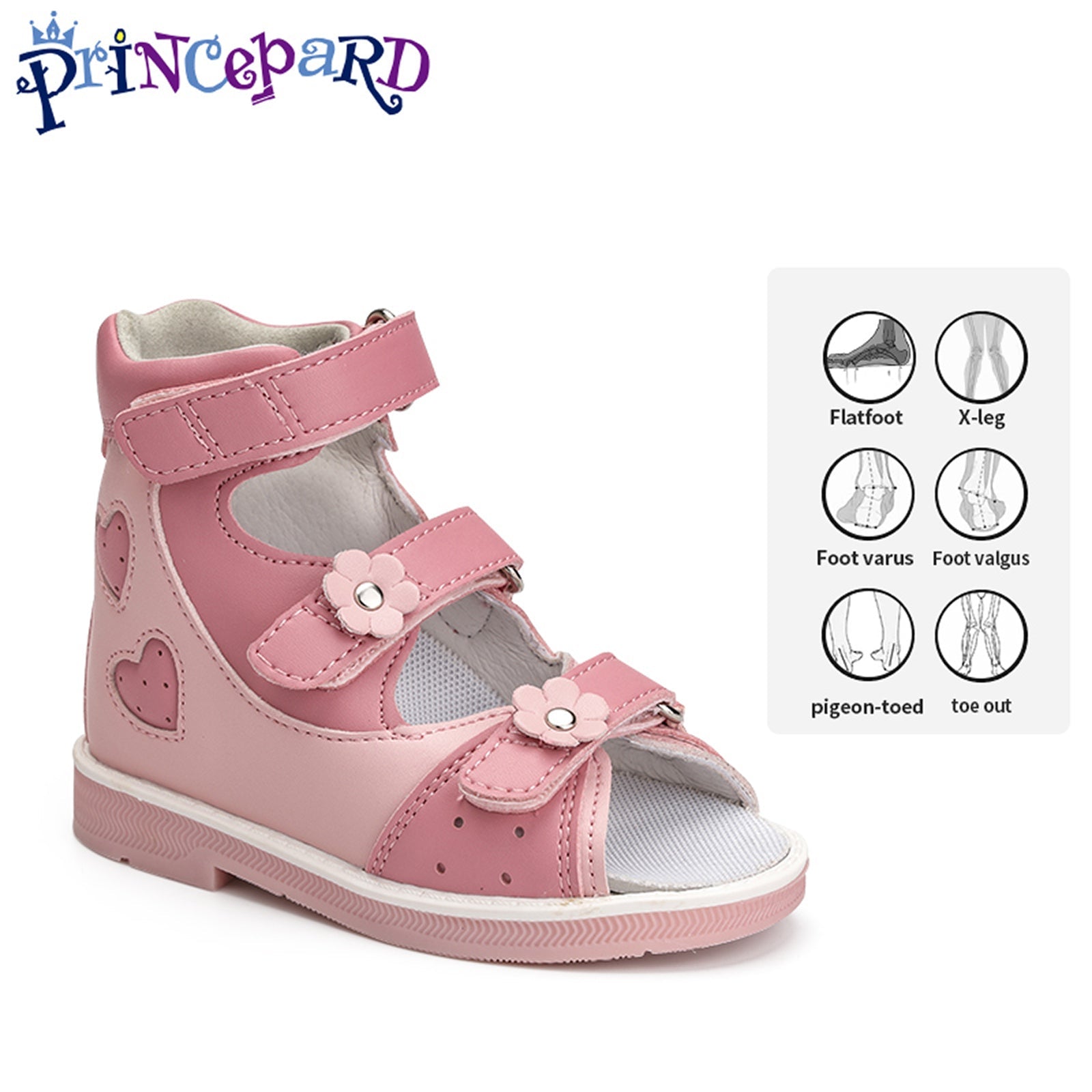Orthopedic Sandal for Girls Kids Flower Buckle High - Top Brace - Like Ankle Support Corrective AFO Shoe for Children Princess Style - Princepard