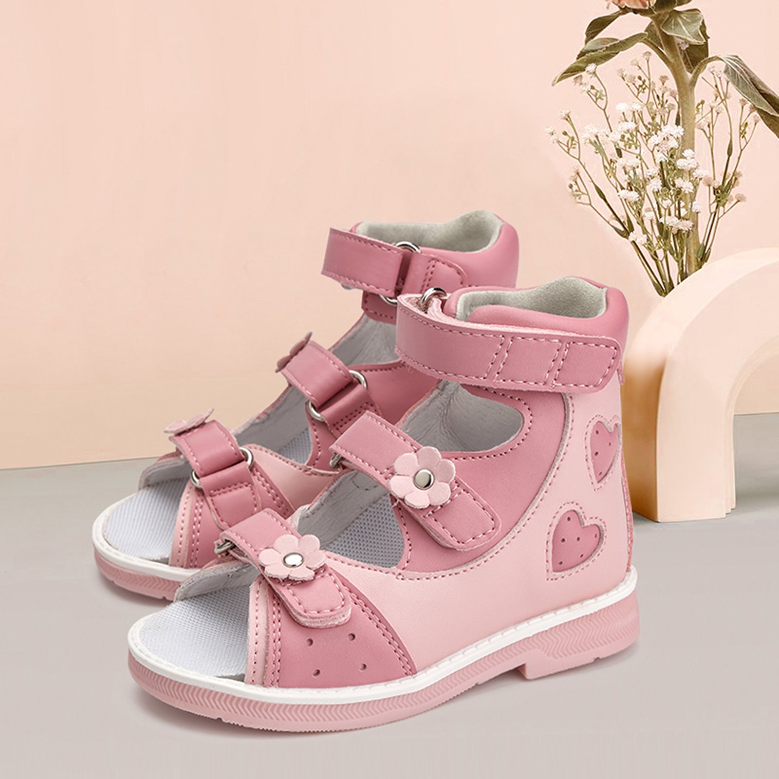 Orthopedic Sandal for Girls Kids Flower Buckle High - Top Brace - Like Ankle Support Corrective AFO Shoe for Children Princess Style - Princepard