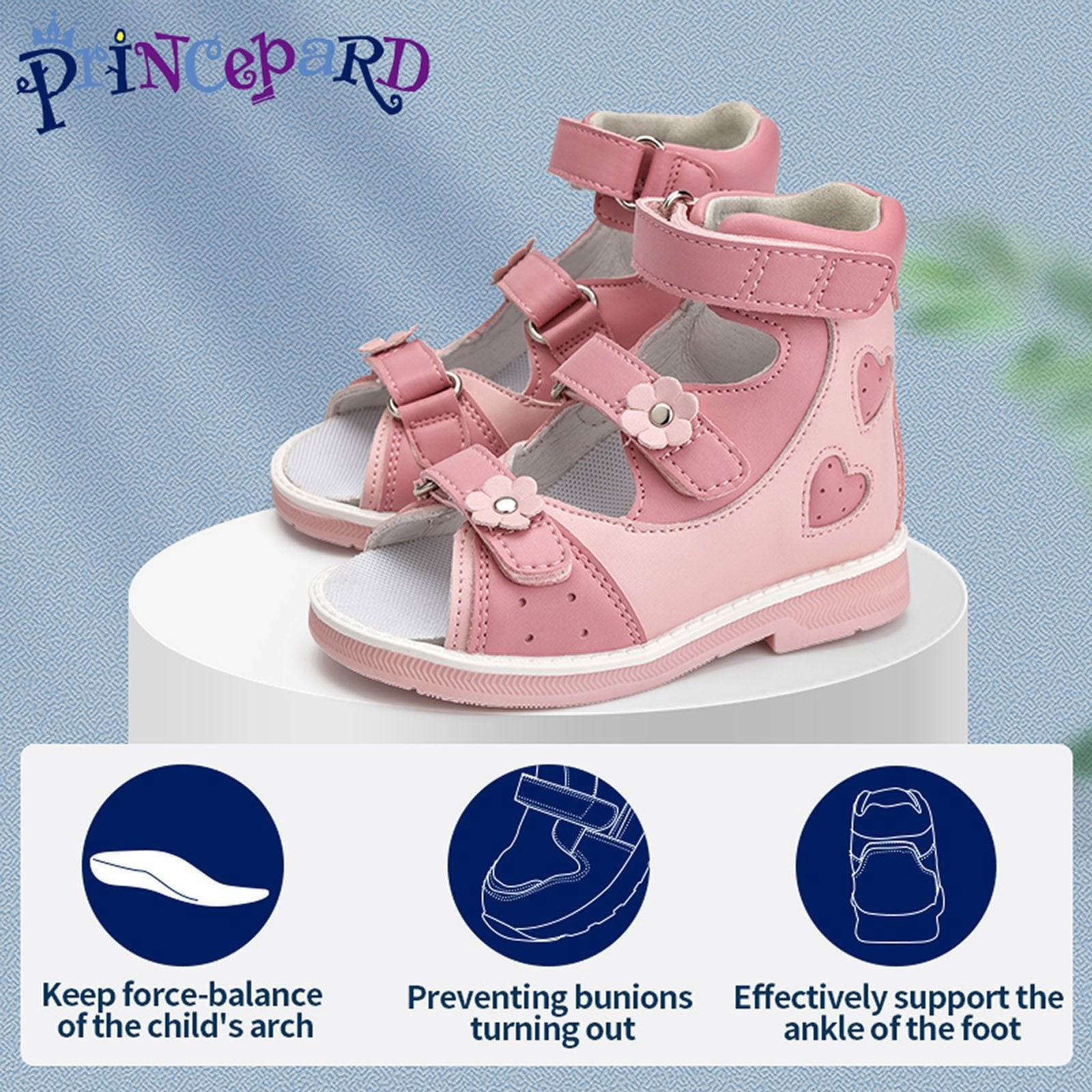 Orthopedic Sandal for Girls Kids Flower Buckle High - Top Brace - Like Ankle Support Corrective AFO Shoe for Children Princess Style - Princepard